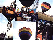 Hot air balloon at Houghton Main pit camp, 1993