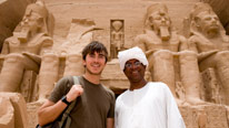 Simon Reeve meets a local Nubian guide at the spectacular ancient ruins of Abu Simbel