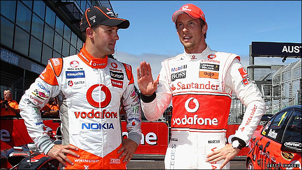 Jamie Whincup and Jenson Button in Melbourne ahead of the Australian Grand Prix
