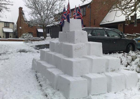 Milton Keynes pyramid in snow