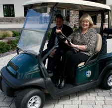 Cheryl Gillan tries Ryder Cup golf buggy at Celtic Manor