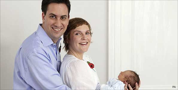 Labour Leader Ed Miliband with partner Justine Thornton and their child Samuel 