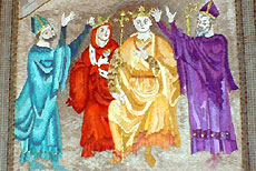 Detail: The crowning of King Arthur, featured in the Geoffrey Tapestry at Monmouth Priory