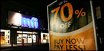 MFI store with 70% off sign