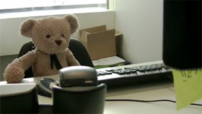 BBC Comedy's Misery Bear using a computer