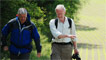 Derek and Jim walking through fields towards the Wales/ England border.