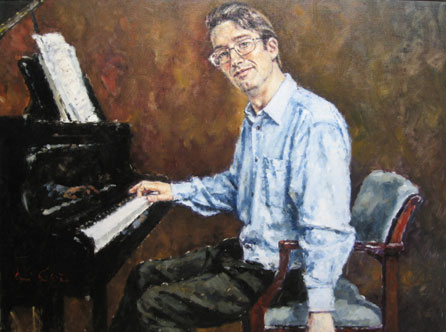 Photo of David Griffiths' painting of Llŷr Williams. Image courtesy of the artist