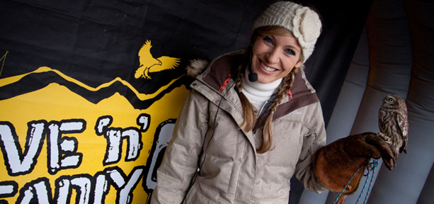 Naomi Wilkinson holding an owl