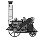 Black and white illustration showing the steam powered Rocket