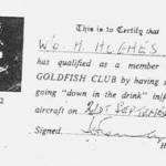 For going down into the drink - membership of The Goldfish Club.