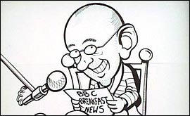 caricature of BBC Radio Nottingham's Karl Cooper