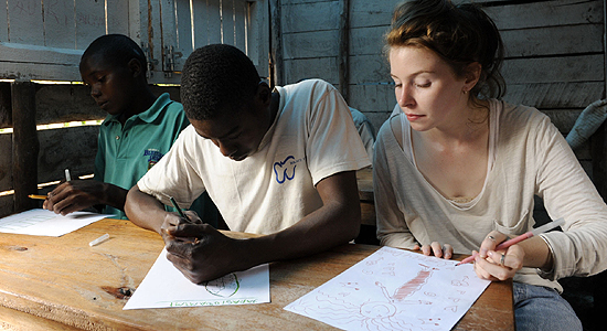 Kids with Guns: Stacey Dooley Investigates (Stacey Dooley and some ex-child soldiers, photos by Fiona LLoyd-Davies)