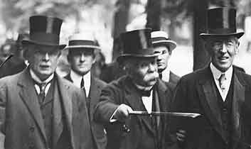 Lloyd George, Clemenceau and Wilson arrive at the Versailles Treaty negotiations in top hats