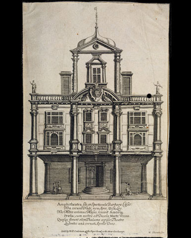 The theatre in Dorset Gardens where Purcell's Dioclesian, King Arthur and The Fairy Queen were first performed. 1673 engraving by William Sherwin