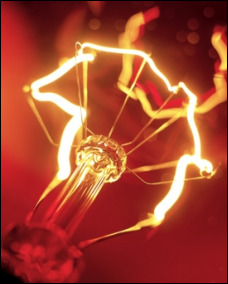 The glowing wire inside a traditional light bulb