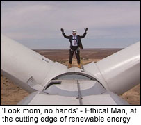Ethical Man on top of a turbine
