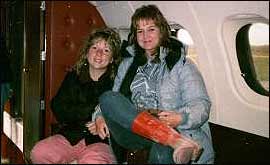 Karen Thomas and Jane Green on board De Vere's private plane. 
