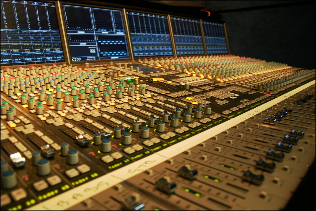 Audio desk in the new BBC Radio outside broadcast truck as used in the 6 Music Live gig with 'The Charlatans'