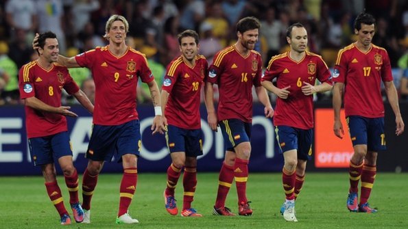 The Spain team celebrate