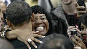 Obama and supporter in Cleveland