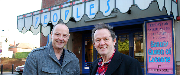Chris Jackson and Kevin Whately outside the People's Theatre in Newcastle