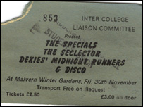 Malvern Winter Gardens gig ticket from Nov 1979