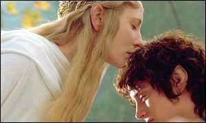 Elfí královna a hobit Frodo Pytlík ve filmu Pán prstenů