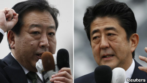 Shinzo Abe (right) is running against Prime Minister Yoshihiko Noda