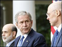 Merkez Bankası Başkanı Bernanke, Başkan Bush ve Hazine Bakanı Paulson