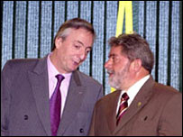 Néstor Kirchner (esq.) e Luiz Inácio Lula da Silva