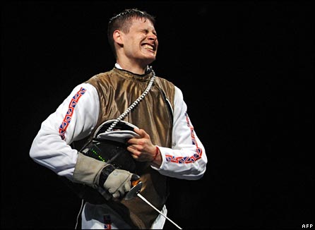 GB fencer Richard Kruse reacts to defeat in Beijing