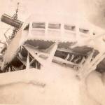 The frozen bridge on HMS Kent on duty in the Arctic on duty in the Russian convoys