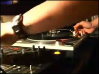 A set of DJs decks