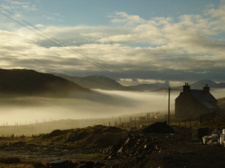 Foggy sea blanket viewed from balallan on lewis