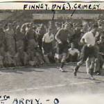 July 1945 — Udine Stadium, Italy the 8th Army Team coming out the goalkeeper is Ted Grimley of West Bromwich Albion followed by Tom Finney of Preston North End. Ted Grimley pre-war had played for Swallownest Miners Welfare F.C. Arthur Ward’s father took him to WBA to sign on.