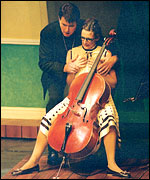 Woman playing a cello.