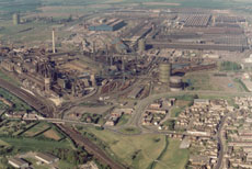 Aerial view of steel works in Corby