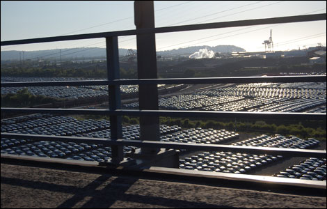 Royal Portbury Docks, view of cars from M5