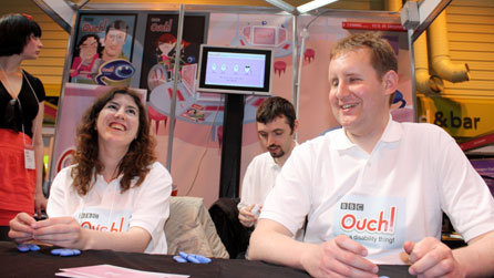 At the end of a tiring three days, Ouch's Damon Rose and Emma Tracey are still on our stand, and still smiling