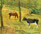 Horse and cow in a meadow