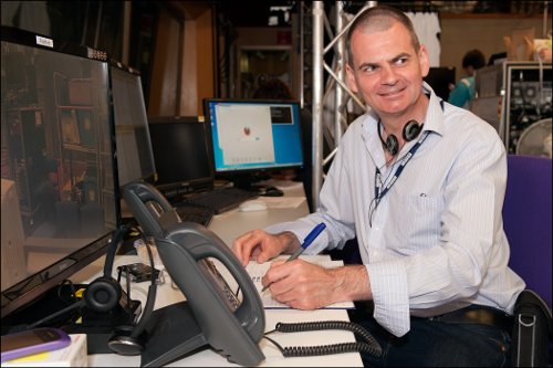 Andy O'Dwyer of BBC R&D at the control centre in TC Zero, where Stagebox video links connect all the display venues with the OB at the Olympics and the Television Centre.