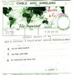 Cable and Wireless telegram using only the pre set phrases allowed