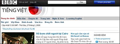 Giao diện mới của bbcvietnamese.com