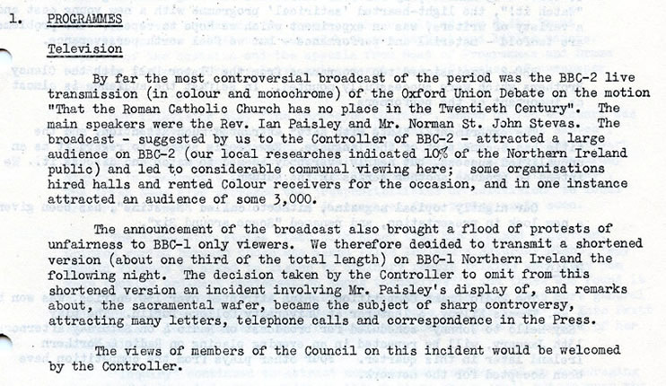 Controller's Report - BBC Northern Ireland Advisory Council Minutes, January 1968