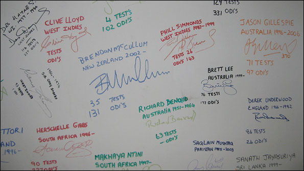 The white wall that contains signatures of many former international cricketers