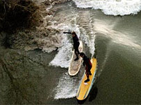 Surfers ride the Severn Bore