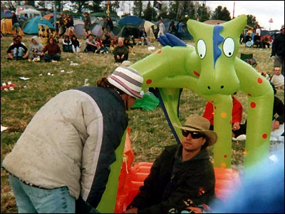 Mr Bouncy Castle man at Glasto 2002