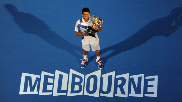 Djokovic celebrates victory over Andy Murray in the 2011 Australian Open final
