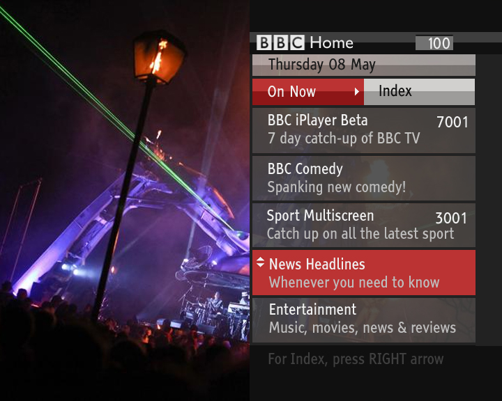 BBC Red Button Connected Homepage: On Now