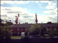 Swan Hunter cranes over houses. Photo: B Martin